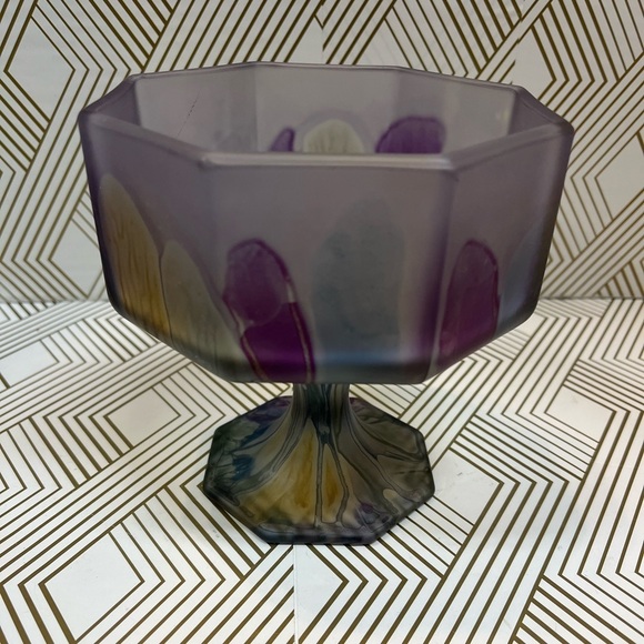 Vintage Rueven Art Nouveau Glass Hand Painted Compote Pedestal - Picture 2 of 11